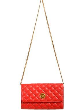 Versace Women's Leather Gold Medusa Quilted Clutch Chain Wallet Shoulder Bag